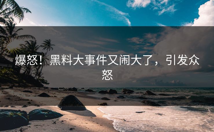 爆怒！黑料大事件又闹大了，引发众怒