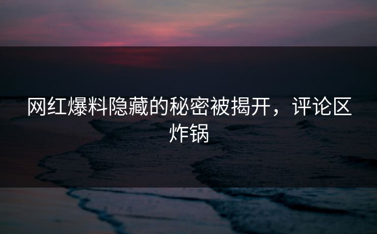 网红爆料隐藏的秘密被揭开，评论区炸锅