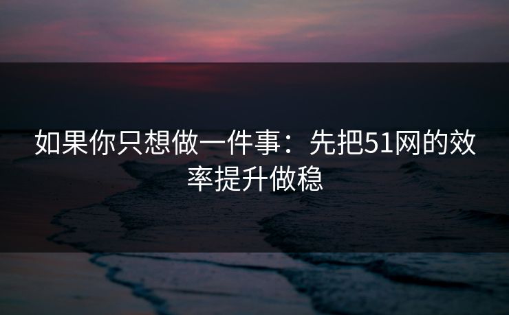 如果你只想做一件事：先把51网的效率提升做稳